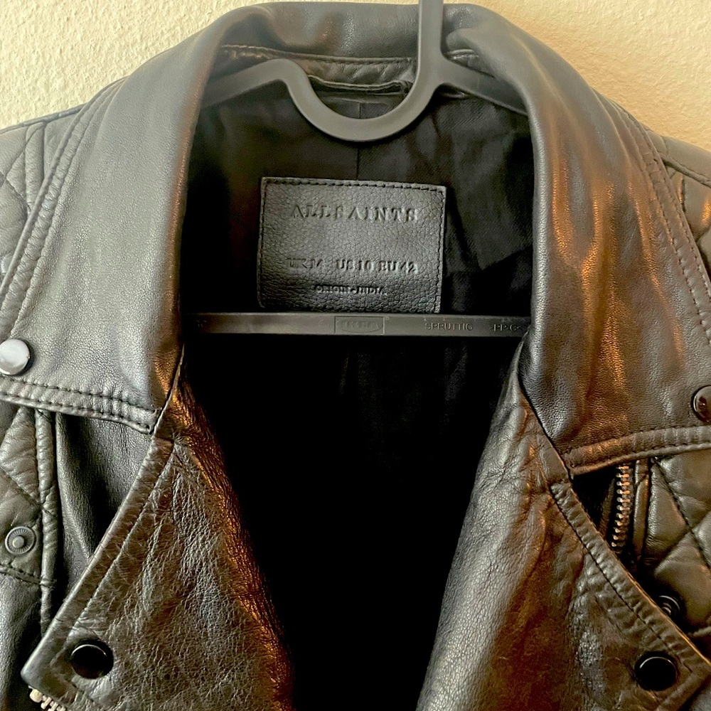 NEW ALL SAINTS LEATHER JACKET WITH QUILTED SHOULDERS AND BLACK HARDWARE!! - Picture 2 of 9